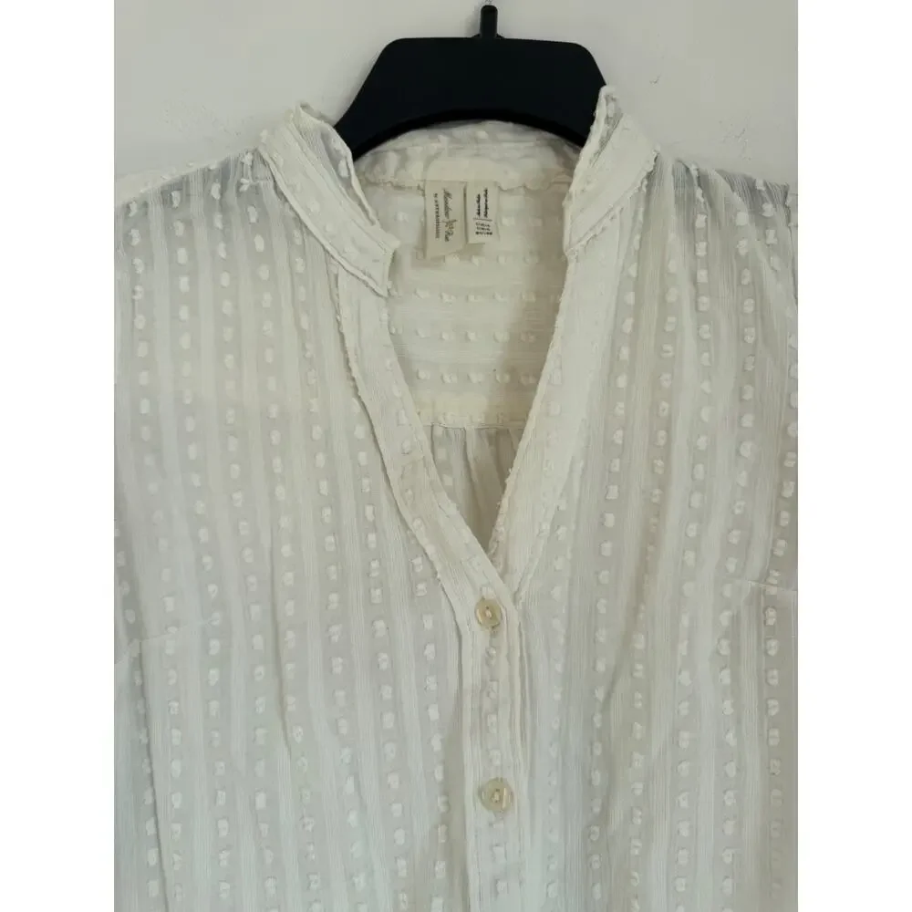 Anthropologie Meadow Rue Button Down Blouse Puff Sleeve Boho Textured